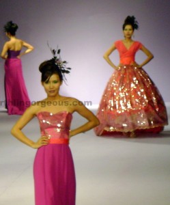 Lloyd Arceo pink and orange ball dresses