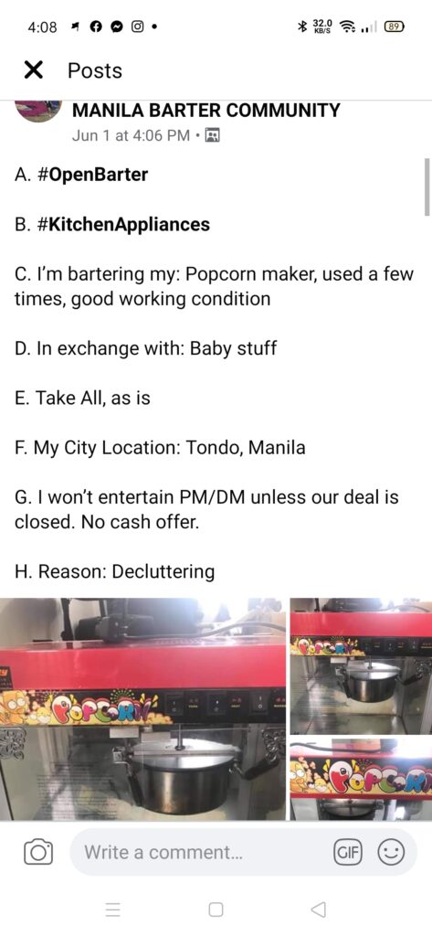 Online Bartering in Manila