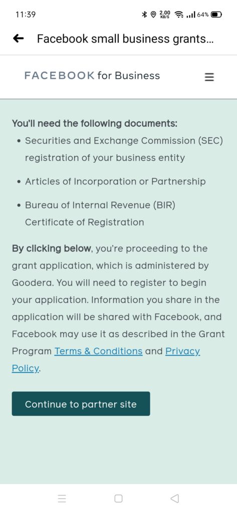 Facebook Grant Philippines small businesses