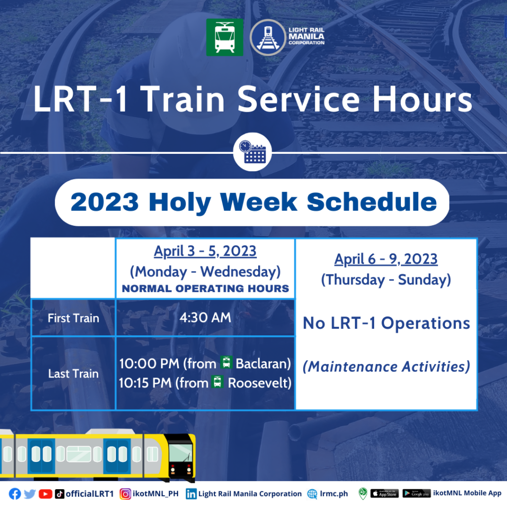 LRT 1 2023 Holy Week Schedule